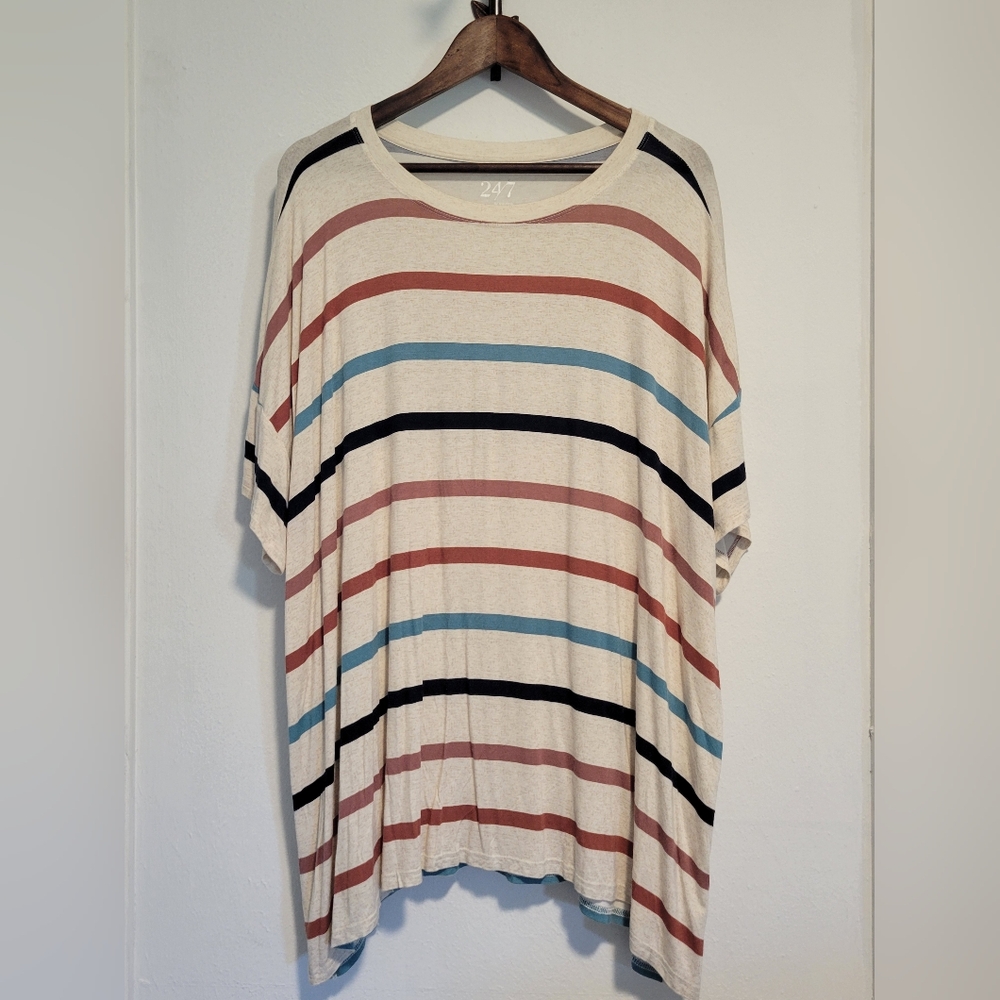 Maurices Womens Plus Size 24/7 Dawson Striped Crew Neck Tee.  3X. Multicolored.